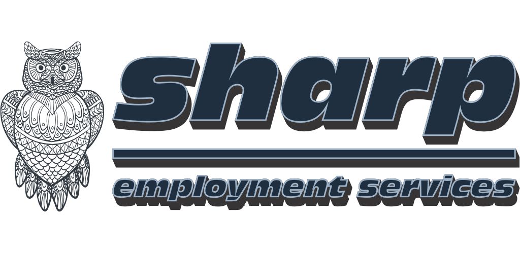 sharp employment services logo - drawing of owl